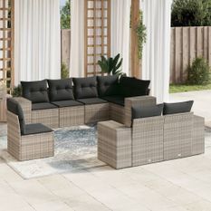 Salon de jardin 8 pcs avec coussins gris clair résine tressée