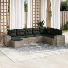 Salon de jardin 8 pcs avec coussins gris clair résine tressée