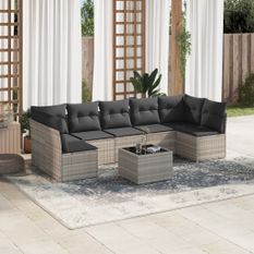 Salon de jardin 8 pcs avec coussins gris clair résine tressée