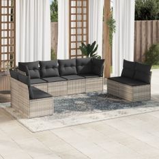 Salon de jardin 8 pcs avec coussins gris clair résine tressée