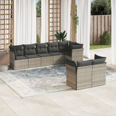 Salon de jardin 8 pcs avec coussins gris clair résine tressée