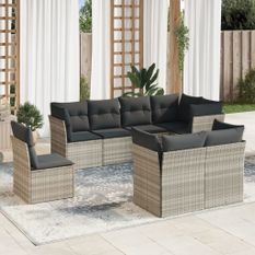 Salon de jardin 8 pcs avec coussins gris clair résine tressée