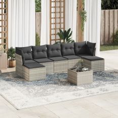 Salon de jardin 8 pcs avec coussins gris clair résine tressée