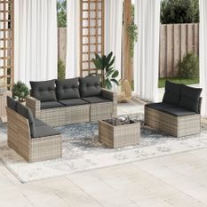 Salon de jardin 8 pcs avec coussins gris clair résine tressée