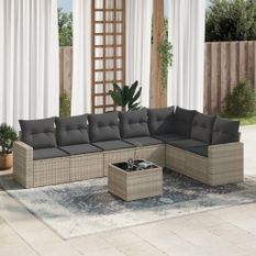 Salon de jardin 8 pcs avec coussins gris clair résine tressée