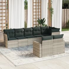 Salon de jardin 8 pcs avec coussins gris clair résine tressée