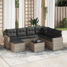 Salon de jardin 8 pcs avec coussins gris clair résine tressée