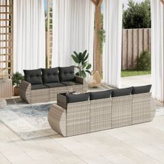 Salon de jardin 8 pcs avec coussins gris clair résine tressée