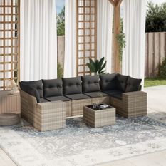 Salon de jardin 8 pcs avec coussins gris clair résine tressée