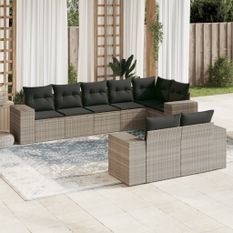 Salon de jardin 8 pcs avec coussins gris clair résine tressée