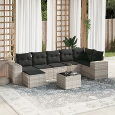 Salon de jardin 8 pcs avec coussins gris clair résine tressée