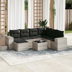 Salon de jardin 8 pcs avec coussins gris clair résine tressée