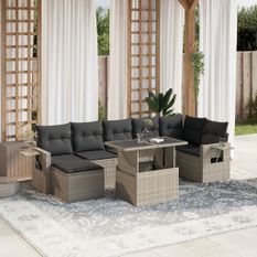 Salon de jardin 8 pcs avec coussins gris clair résine tressée