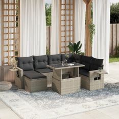 Salon de jardin 8 pcs avec coussins gris clair résine tressée