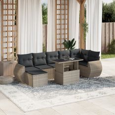 Salon de jardin 8 pcs avec coussins gris clair résine tressée