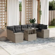 Salon de jardin 8 pcs avec coussins gris clair résine tressée