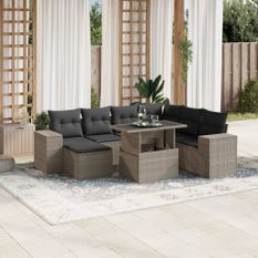 Salon de jardin 8 pcs avec coussins gris clair résine tressée