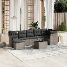 Salon de jardin 8 pcs avec coussins gris clair résine tressée