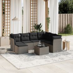 Salon de jardin 8 pcs avec coussins gris clair résine tressée