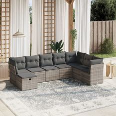 Salon de jardin 8 pcs avec coussins gris clair résine tressée