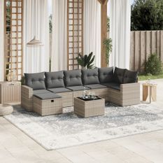 Salon de jardin 8 pcs avec coussins gris clair résine tressée