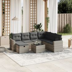 Salon de jardin 8 pcs avec coussins gris clair résine tressée