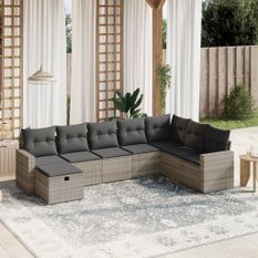 Salon de jardin 8 pcs avec coussins gris clair résine tressée