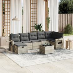 Salon de jardin 8 pcs avec coussins gris clair résine tressée