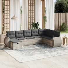 Salon de jardin 8 pcs avec coussins gris clair résine tressée