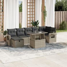 Salon de jardin 8 pcs avec coussins gris clair résine tressée