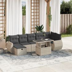 Salon de jardin 8 pcs avec coussins gris clair résine tressée