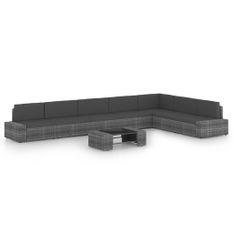 Salon de jardin 8 pcs avec coussins Gris Résine tressée 5