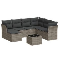 Salon de jardin 8 pcs avec coussins gris résine tressée