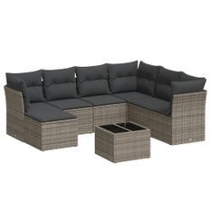 Salon de jardin 8 pcs avec coussins gris résine tressée