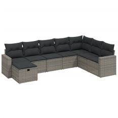 Salon de jardin 8 pcs avec coussins gris résine tressée