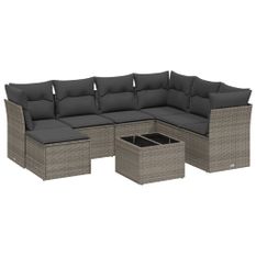 Salon de jardin 8 pcs avec coussins gris résine tressée