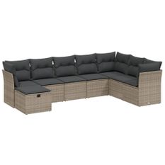 Salon de jardin 8 pcs avec coussins gris résine tressée