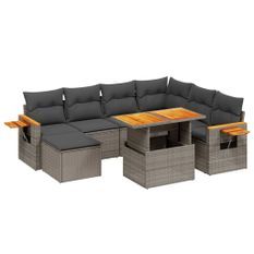 Salon de jardin 8 pcs avec coussins gris résine tressée