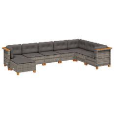 Salon de jardin 8 pcs avec coussins gris résine tressée