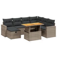 Salon de jardin 8 pcs avec coussins gris résine tressée