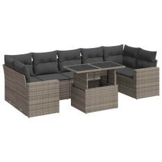 Salon de jardin 8 pcs avec coussins gris résine tressée