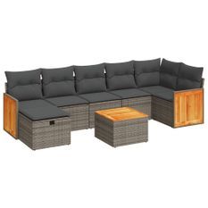Salon de jardin 8 pcs avec coussins gris résine tressée