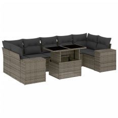 Salon de jardin 8 pcs avec coussins gris résine tressée