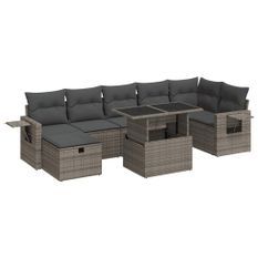 Salon de jardin 8 pcs avec coussins gris résine tressée