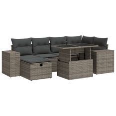 Salon de jardin 8 pcs avec coussins gris résine tressée