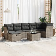 Salon de jardin 8 pcs avec coussins gris résine tressée