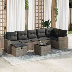 Salon de jardin 8 pcs avec coussins gris résine tressée