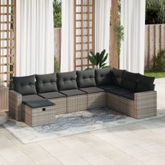 Salon de jardin 8 pcs avec coussins gris résine tressée