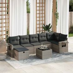 Salon de jardin 8 pcs avec coussins gris résine tressée