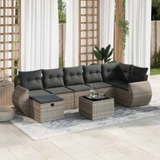 Salon de jardin 8 pcs avec coussins gris résine tressée